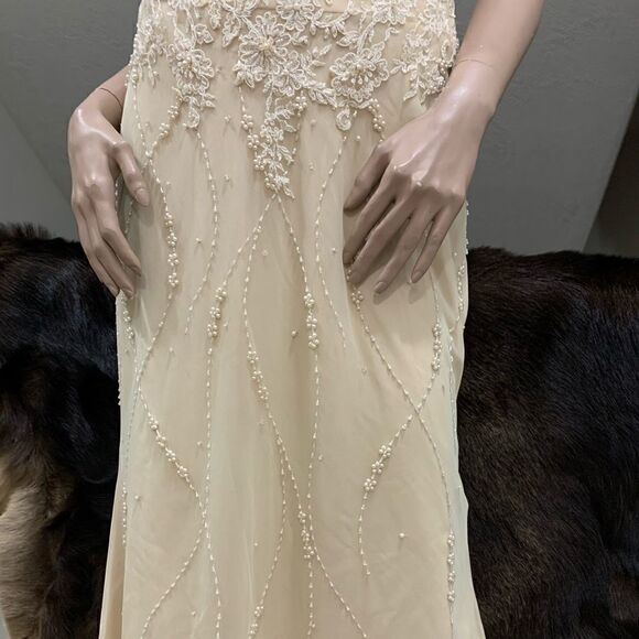 Custom Sample Embroidered Floral Lace, Crystal Beads & Pearls Gown with Shawl - Picture 15 of 17